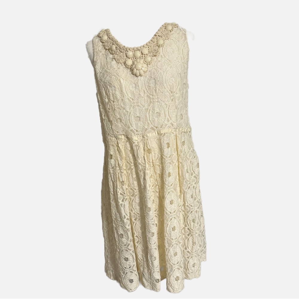 RONI NICOLE Women's Cream Lace Fully Lined Sleeveless Fit & Flare Dress Size 16